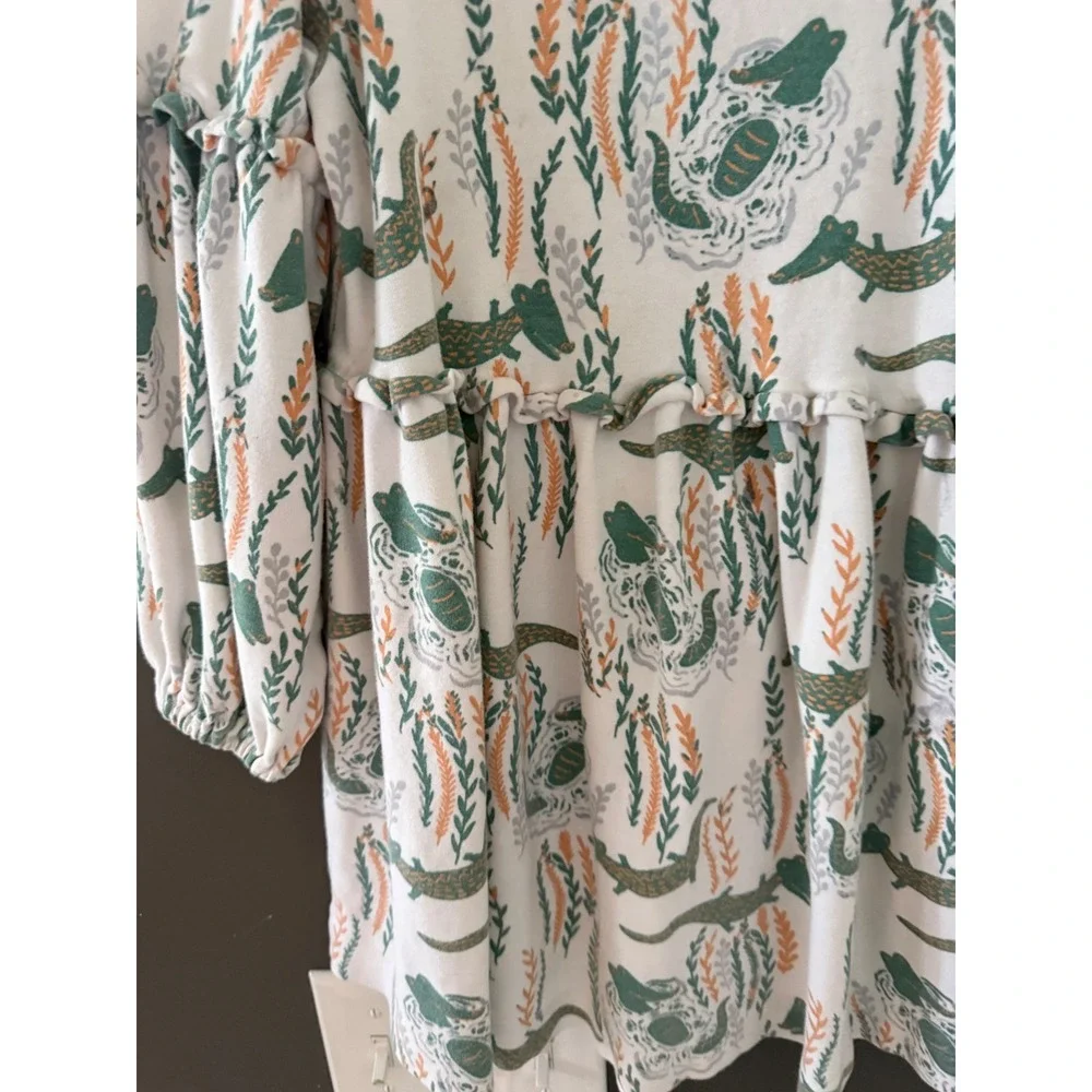Kate Quinn Kids 6Y Organic Cotton Alligator Print Ruffle Empire Waist Dress